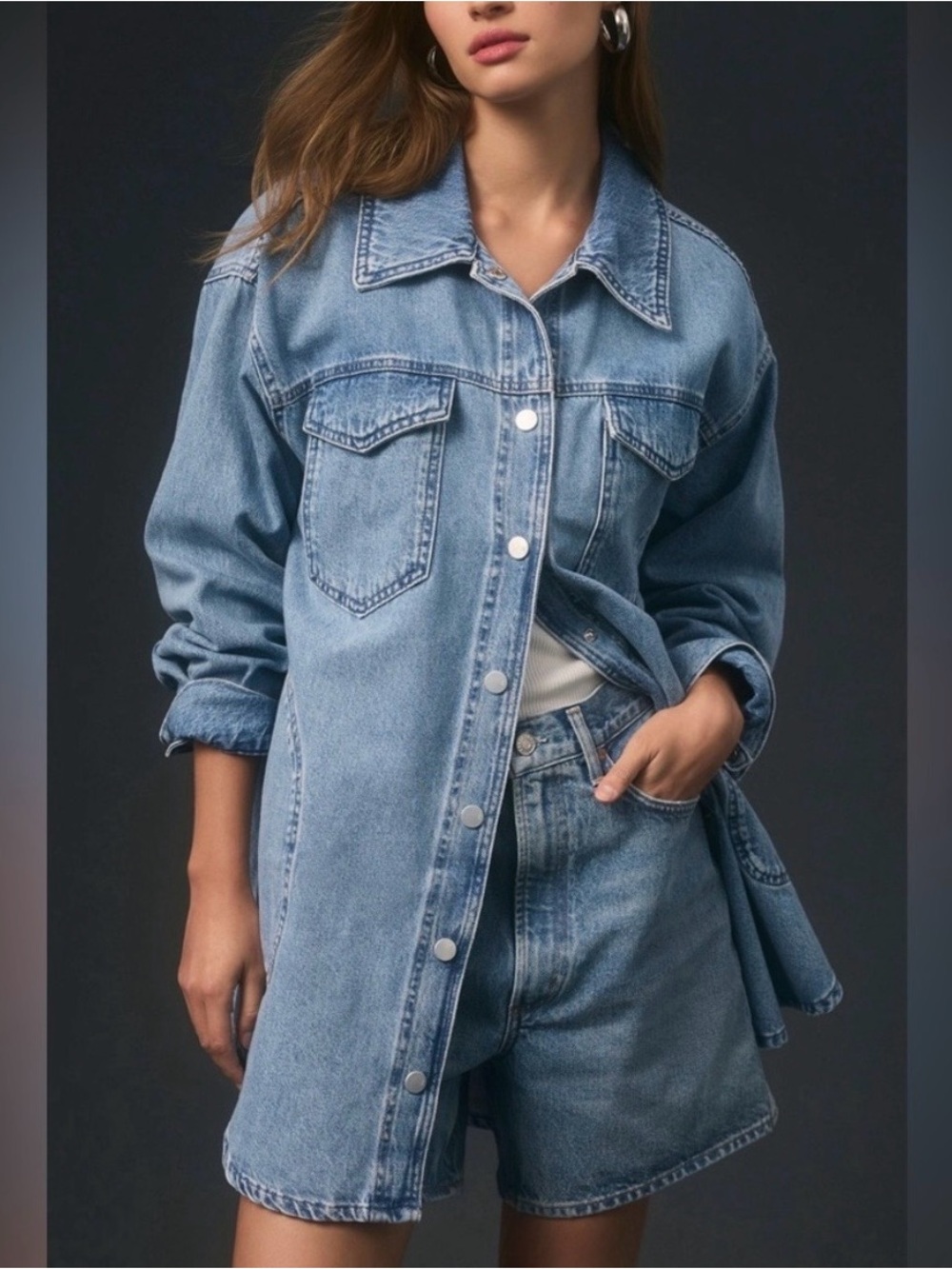 Pilcro Anthropologie The Tillie Relaxed Denim Shacket XS Oversized